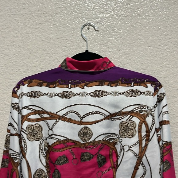 New‎ York & Company NY&C Blouse Shirt  Chain belt Belt Design purple White Sz M - Picture 10 of 10